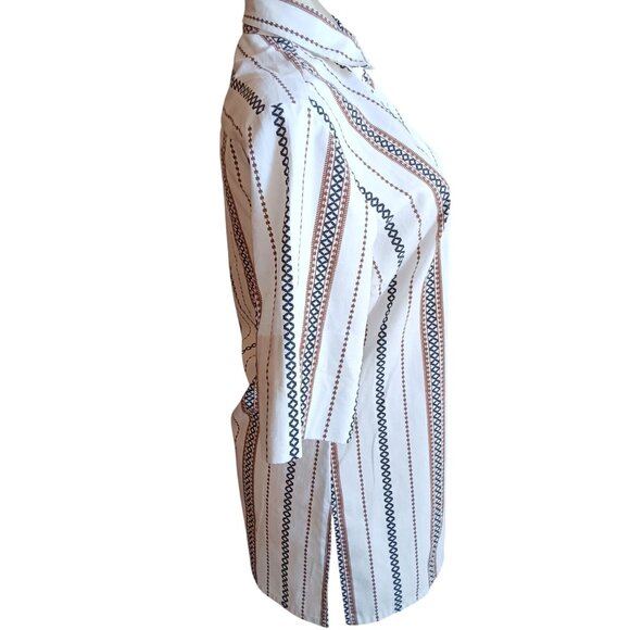 Vintage Women's Medium Tunic Top 1970s Striped Geometric Dallas Groovy Granny - Picture 5 of 8